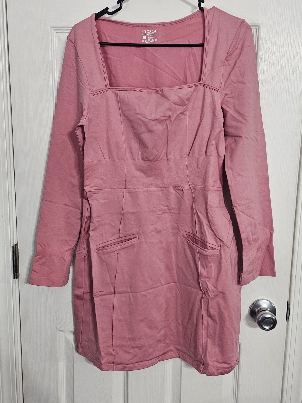 OQQ Women’s Club dress Sweetheart neck long sleeve A-line mini dress pink large