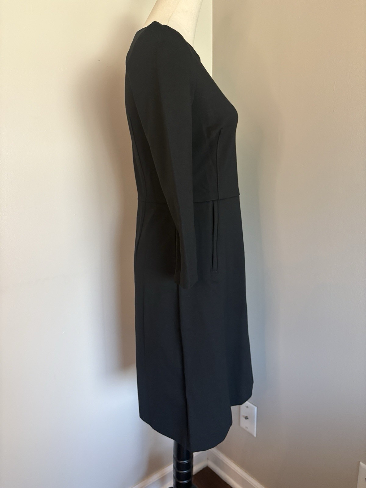 Spanx NWT Perfect A-line Black Dress 3/4 Sleeves Pockets Slimming Stretch Small