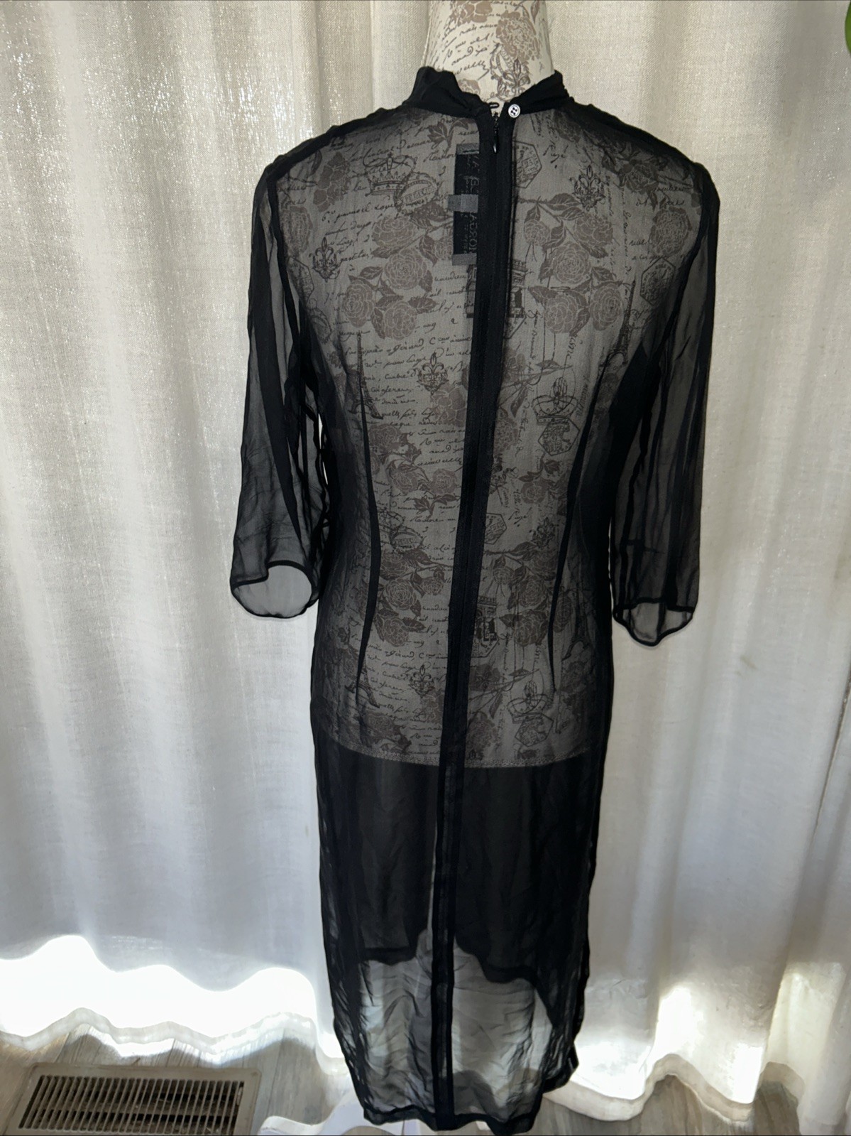 Morgane Le Fay Womens Sheer Shift Dress Black Wool High-Neck Size M