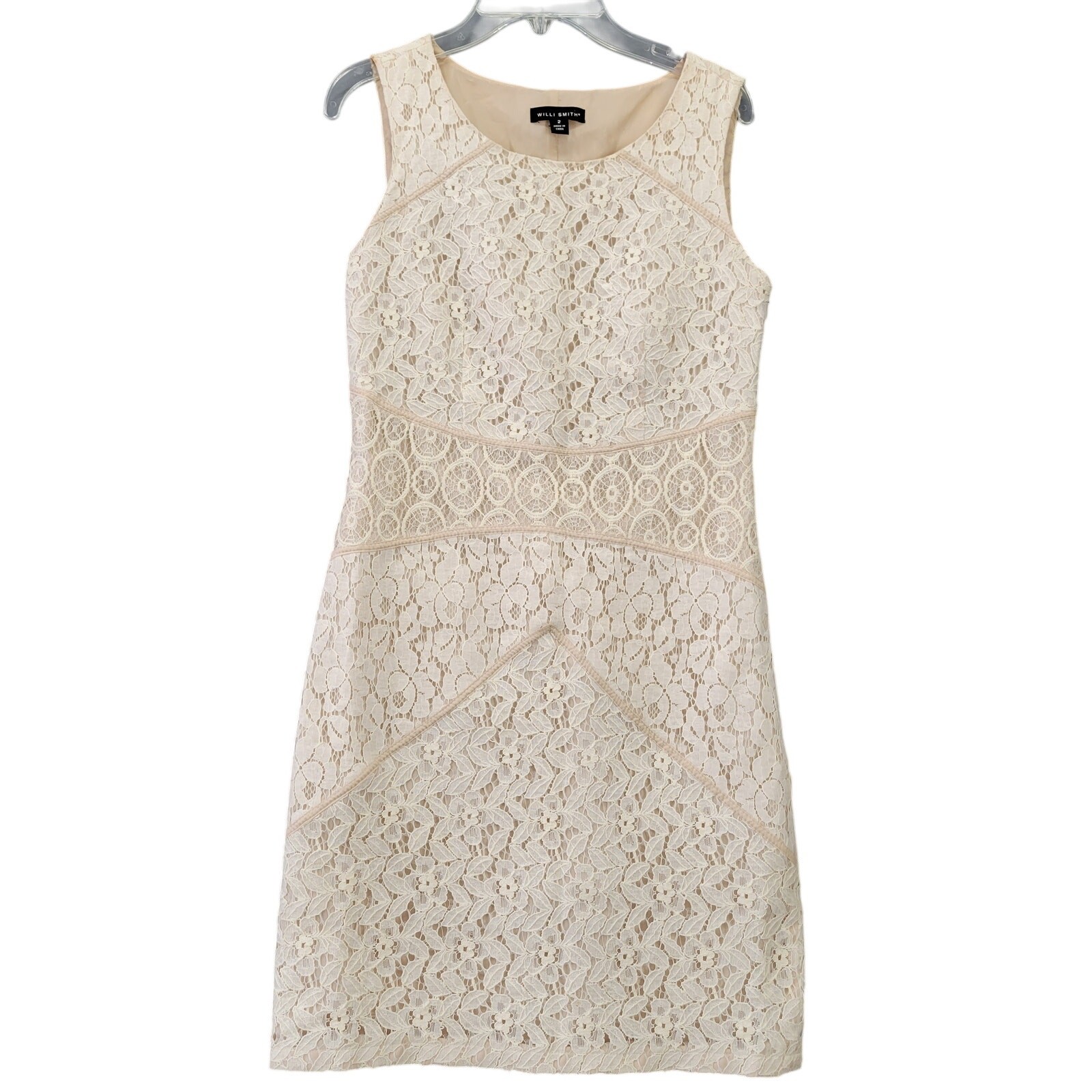 Willi Smith Tan Lace Mini Dress Bodycon Classic Sleeveless A-Line Womens Size 2