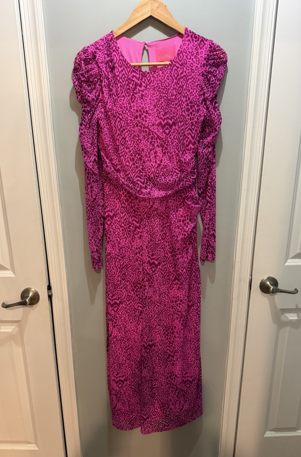 Lilly Pulitzer Preslie Mesh Midi Dress MED Cerise Pink Pattern Play Worn Once