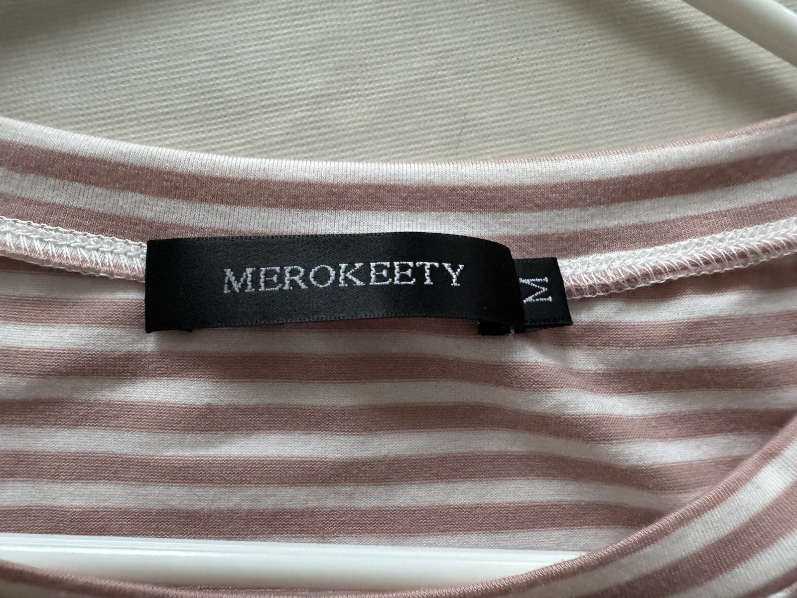 Women’s New Medium Merokeety Dress Pink & White tie Stripe Short sleeve, pockets