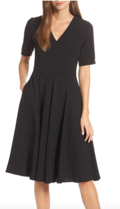 Gal Meets Glam Edith City Crepe Fit & Flare Classic Black Midi Dress – Size 4