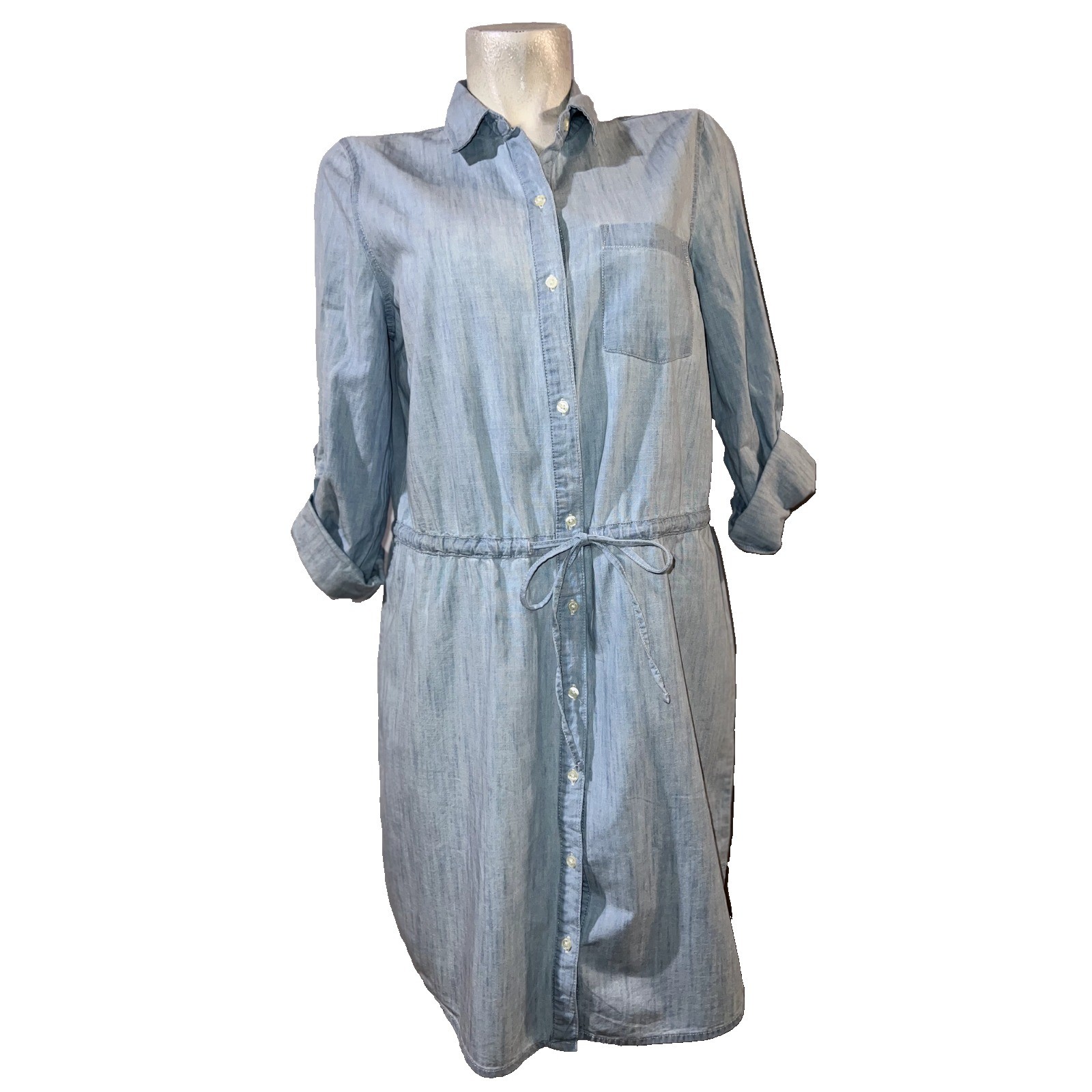 Old Navy Womens Light Wash Chambray Tencel Shirt Dress Blue Size M NEW