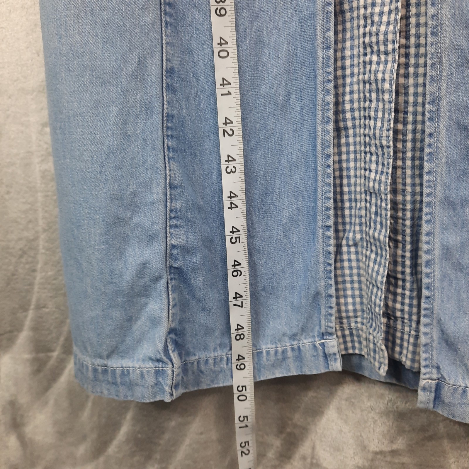 VTG 90s Button Front Denim Gingham Dress Womens 12 Cottagecore Prairie Western