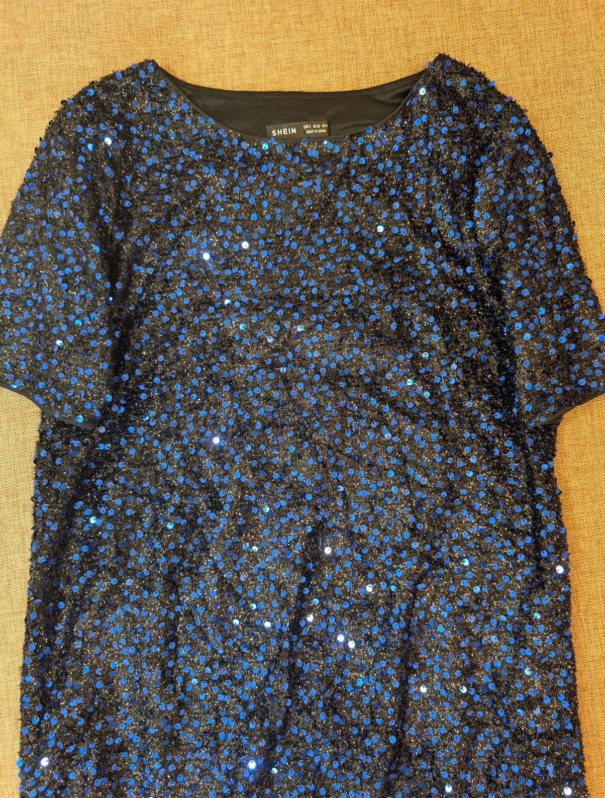 SHEIN Blue Black Sequin Glitter Mini Dress Size S Party Evening