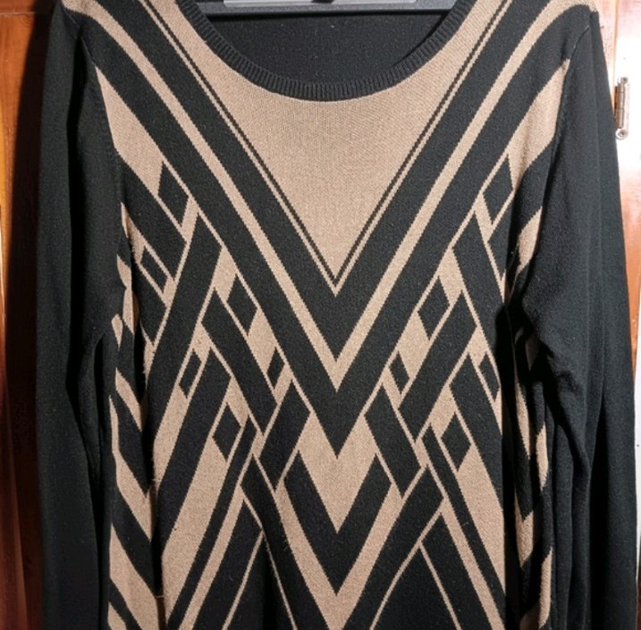 MOSSIMO Black & Gold Geometric Pattern Long Sleeve Sweater Dress Size XXL