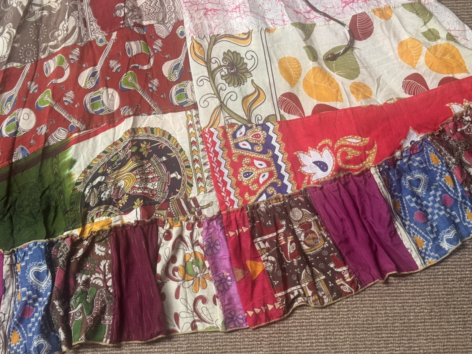 Recycled OOAK Sari Fabric Patchwork Boho Festival Maxi Dress M/L UK 12-16