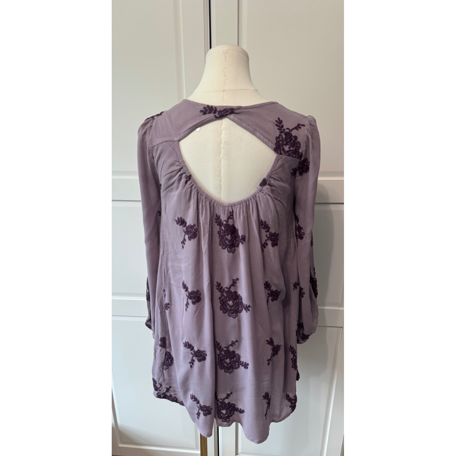 Free People Embroidered Emma Austin Mini Dress Elderberry Boho Cutout Back XS