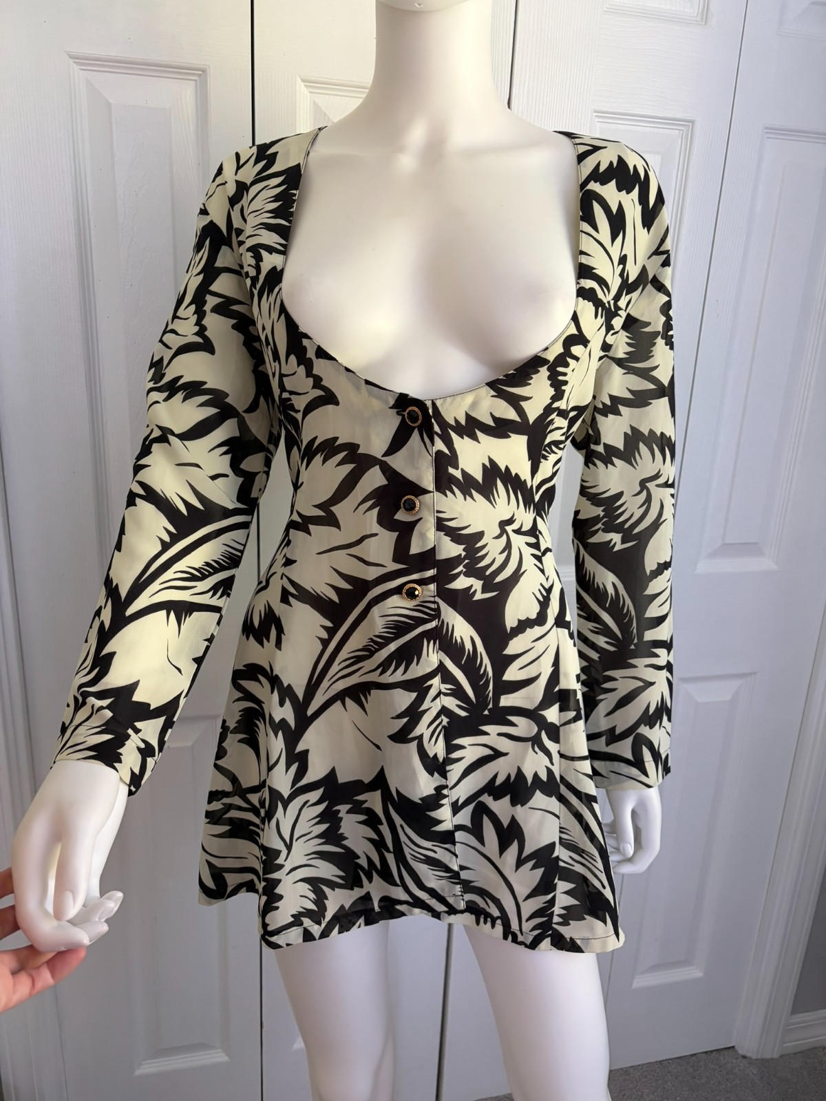 moods by cabrelli vintage sheer black & white floral print tunic mini dress