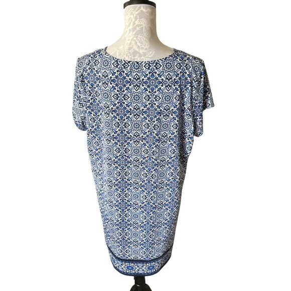 Lands End Womens Blue Floral Nylon Spandex Blend Dress Summer Athletic Large
