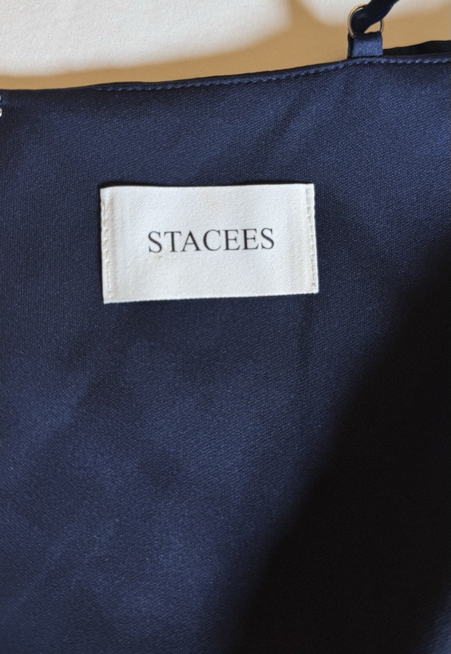 Stacees Dark Navy Satin Cocktail Dress 4 Cowl Neck Party Special Occasion NWT