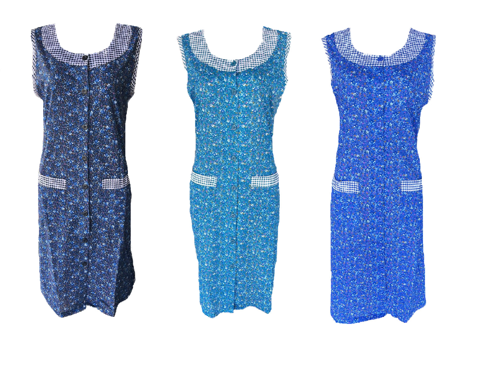 Damen Schürzenkleid Hauskleid ärmellos Navy, Petrol, Blau S,M,L,XL,2XL,3XL