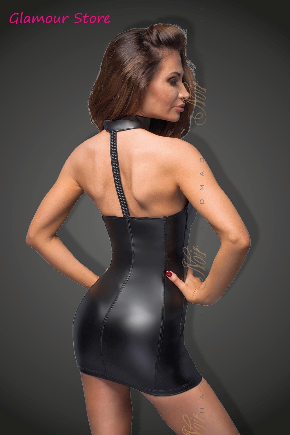 Sexy BLACK POWERWETLOOK MINI DRESS Size S, M, L, XL, 2XL, 3XL Fashion GLAMOUR