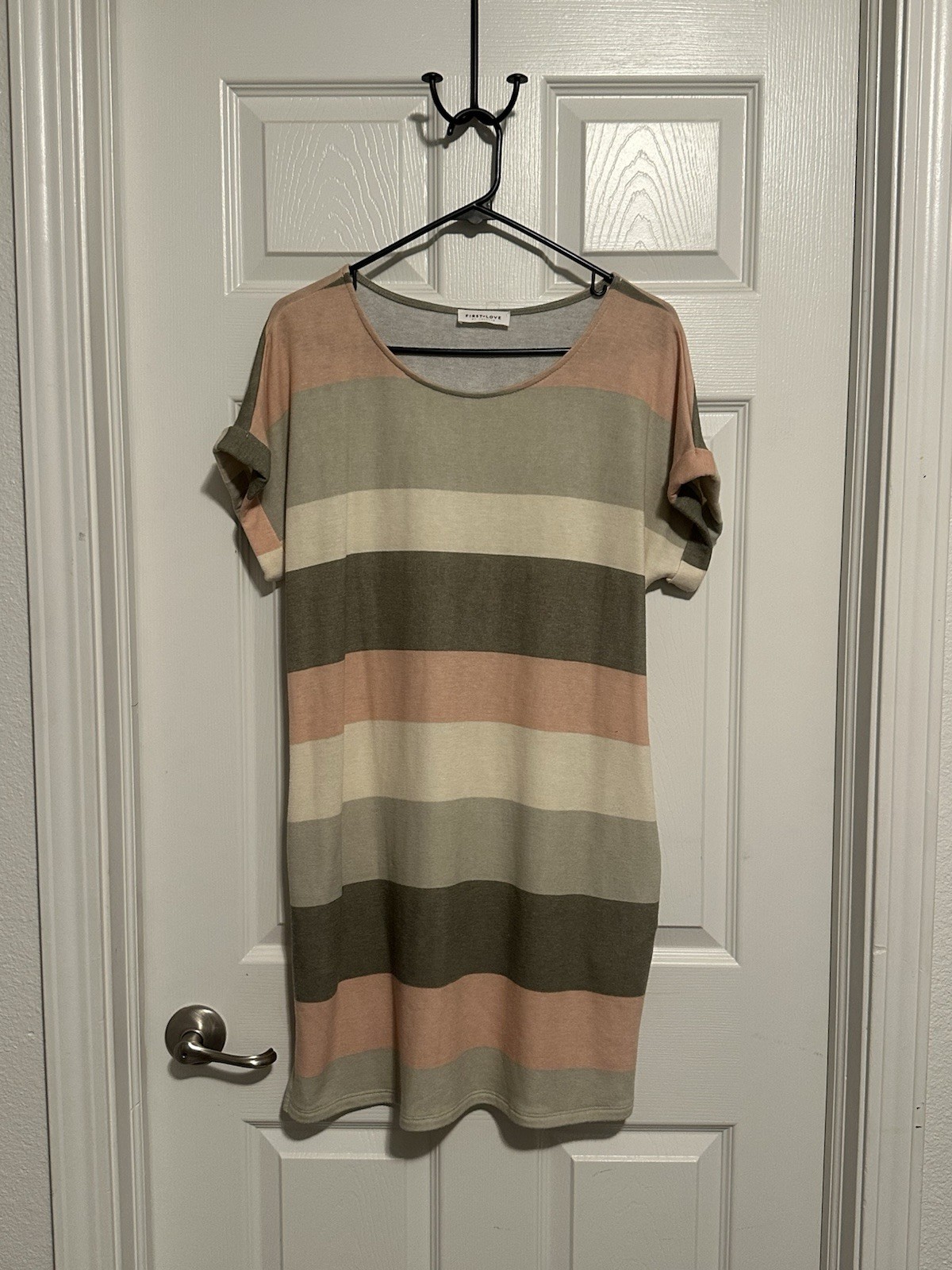 First Love by Numbers Women’s Striped Knit T-Shirt Dress Short Sleeve, M D3976