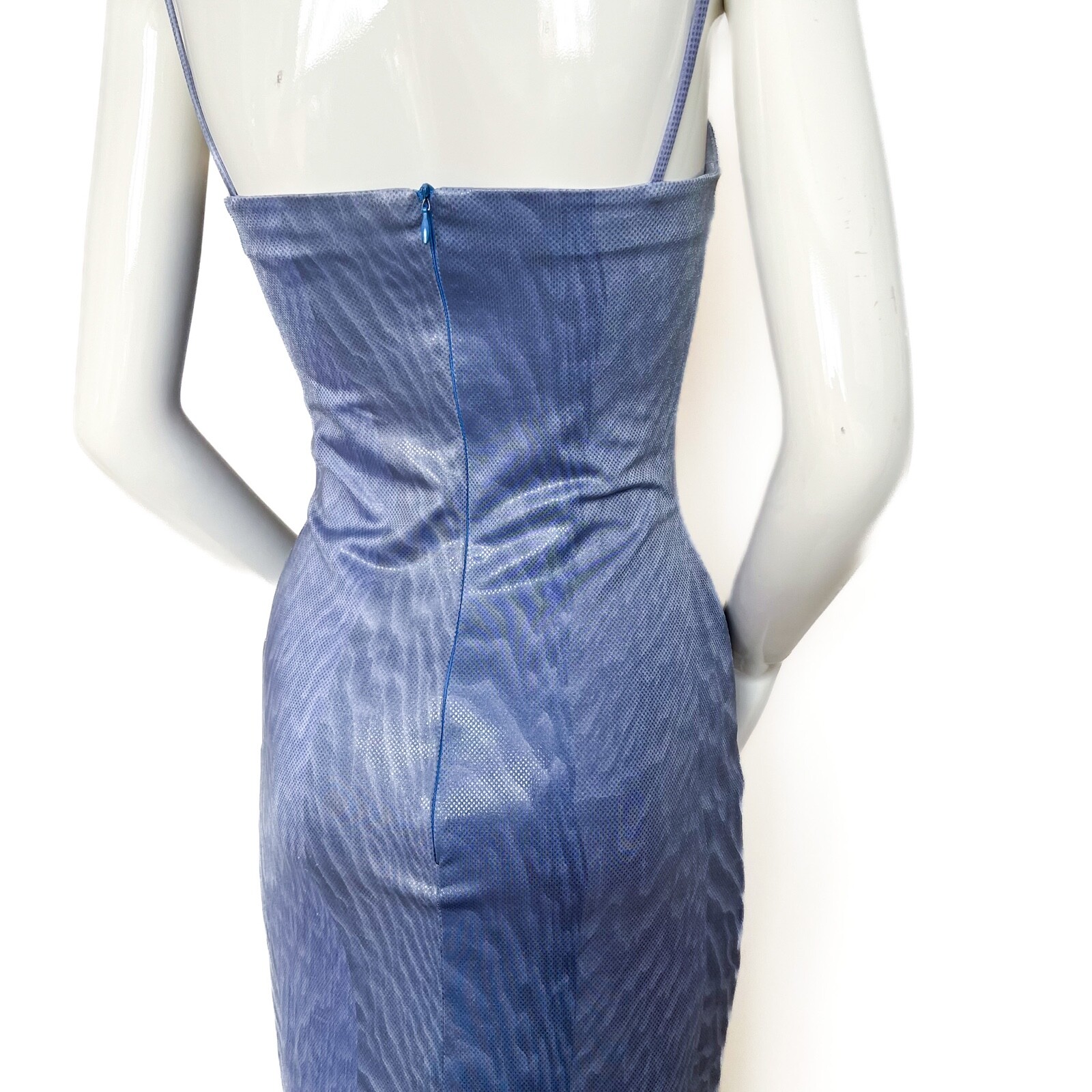 Cache by Alexia Admor | Midi Party Dress Cocktail Print Coated Bodycon Blue Sm