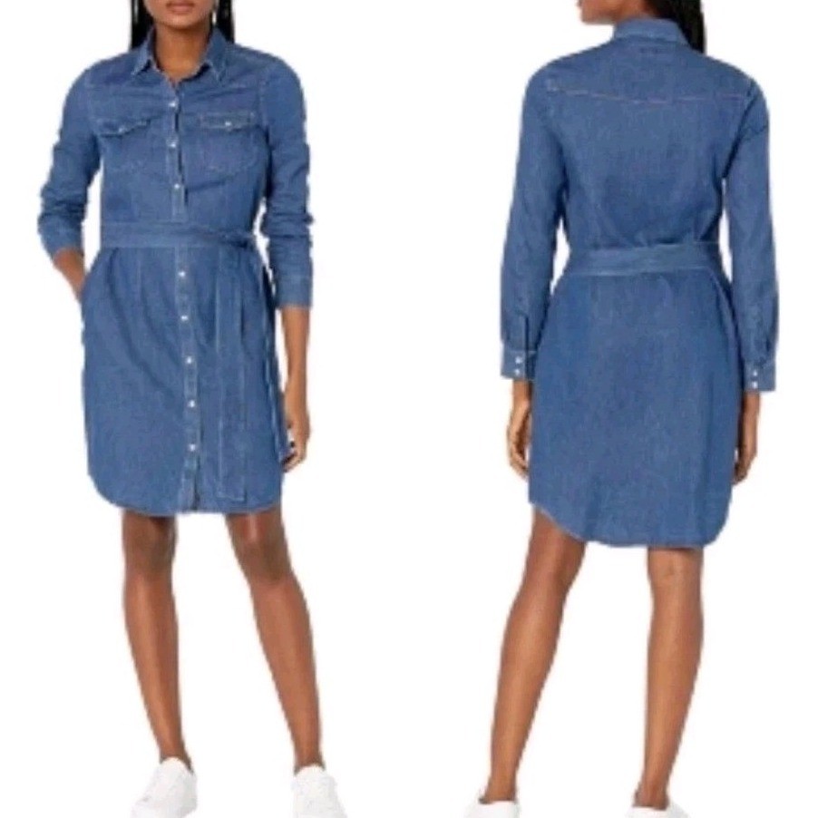 UNTUCKIT SIZE 18 Zara chambray Shirt Dress Regular Fit Long Sleeve Belted NWT
