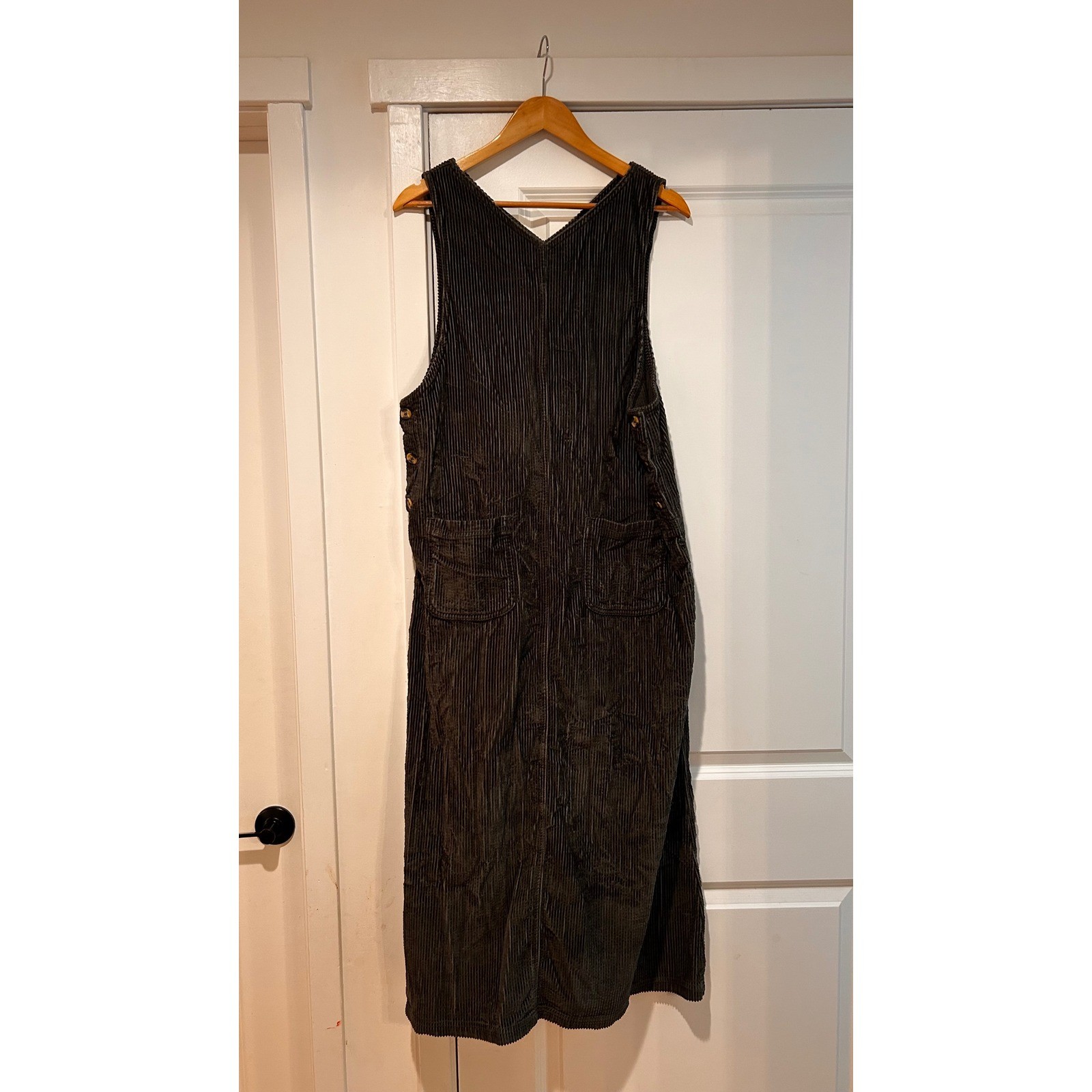 Vintage HSZ Corduroy Jumper Overall Dress Midi Green Women’s M 90s Western