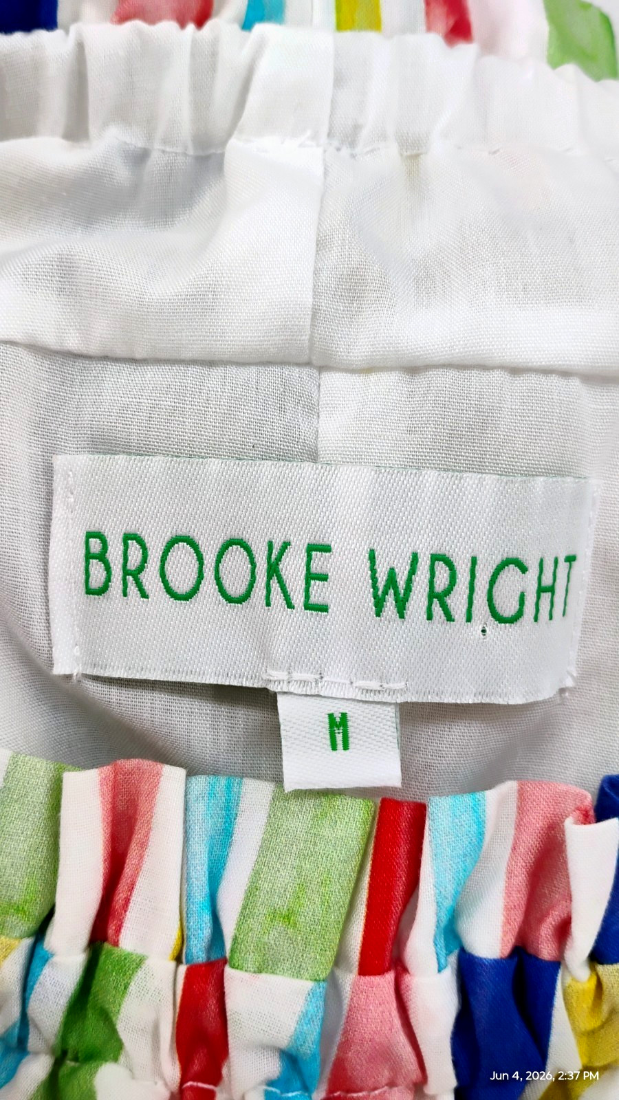 NEW $180 Brooke Wright Rainbow Stripe Dress 100% Cotton Spaghetti Straps Lined M