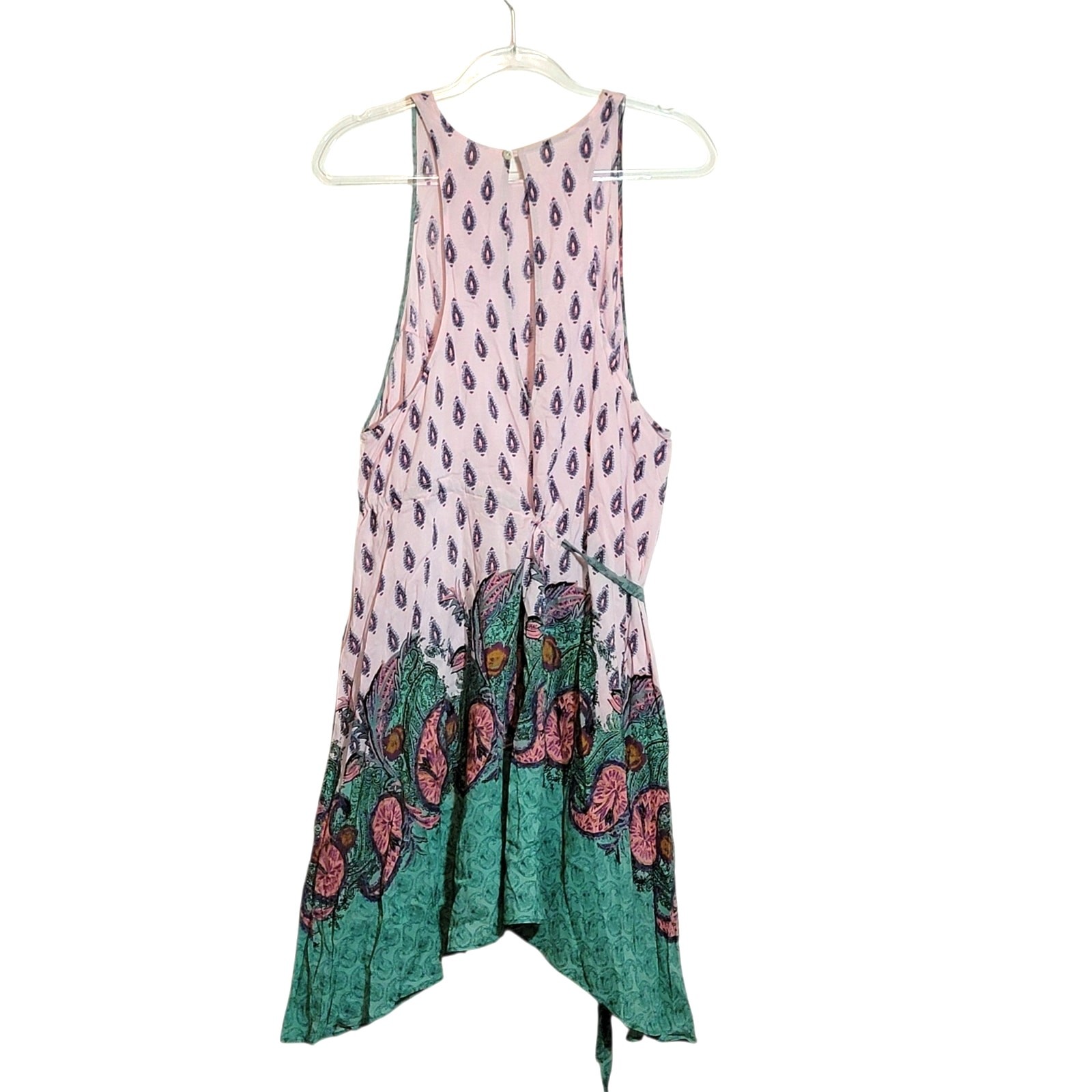 Free People NWT Paisley Boho Asymmetrical Tie Waist Dress Pink Teal Orange M