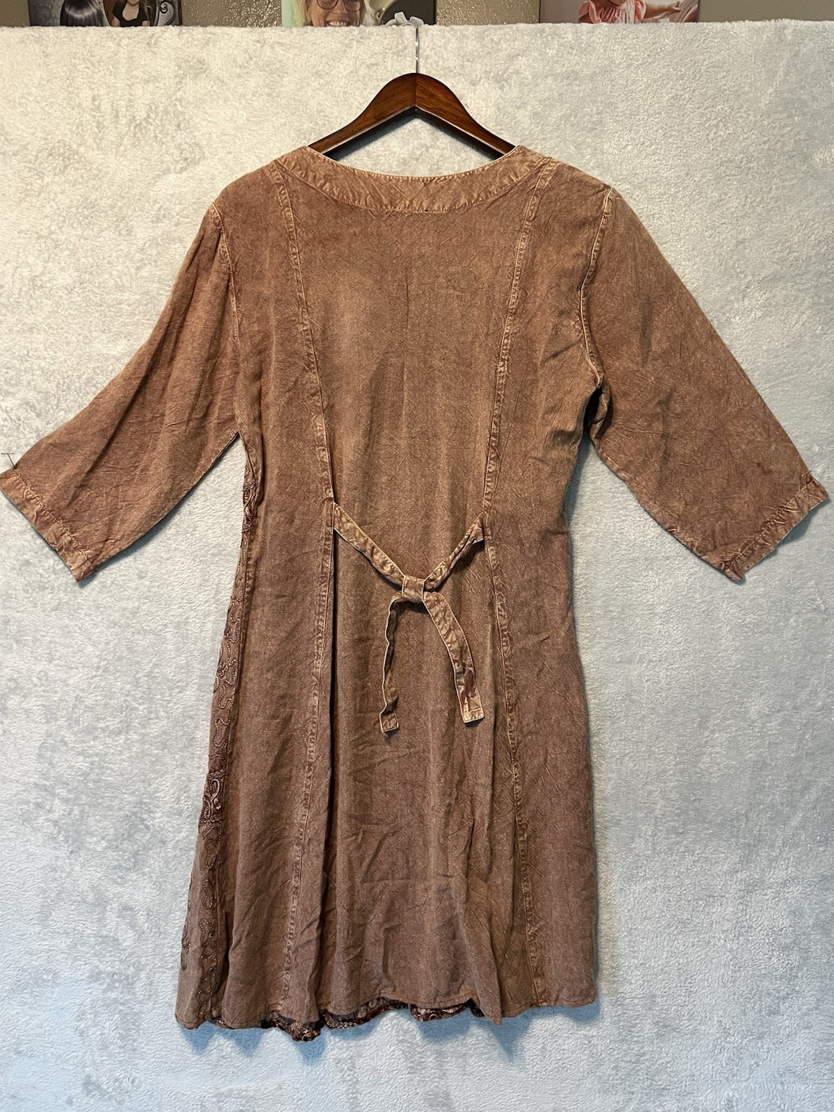 Vintage Starina Midi Brown Stitches Velvet Inlay Dress WHIMSY BOHO Y2K HIPPIE