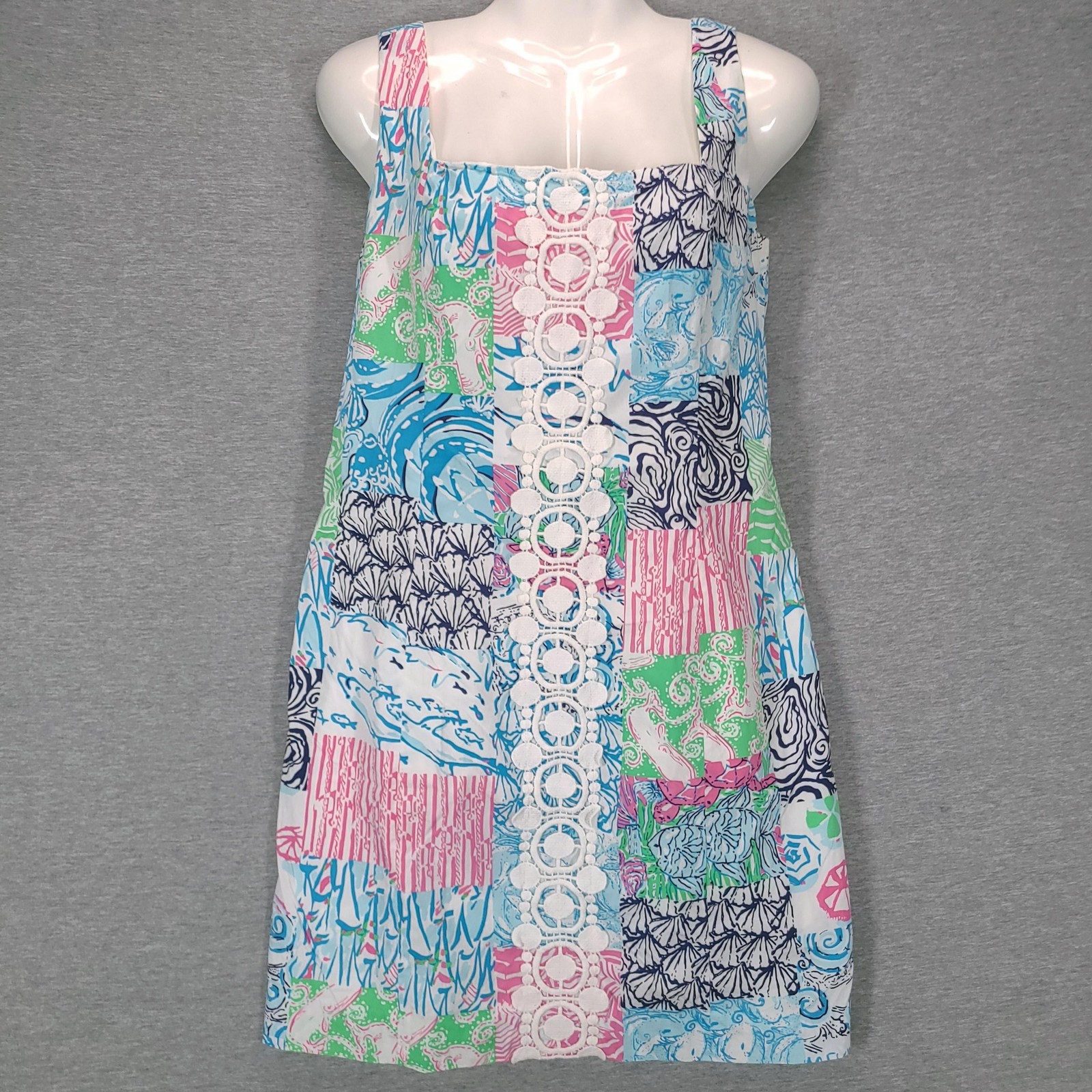 Lilly Pulitzer Dress Womens 10 Pink Blue Patchwork Nautical Classic Preppy Happy