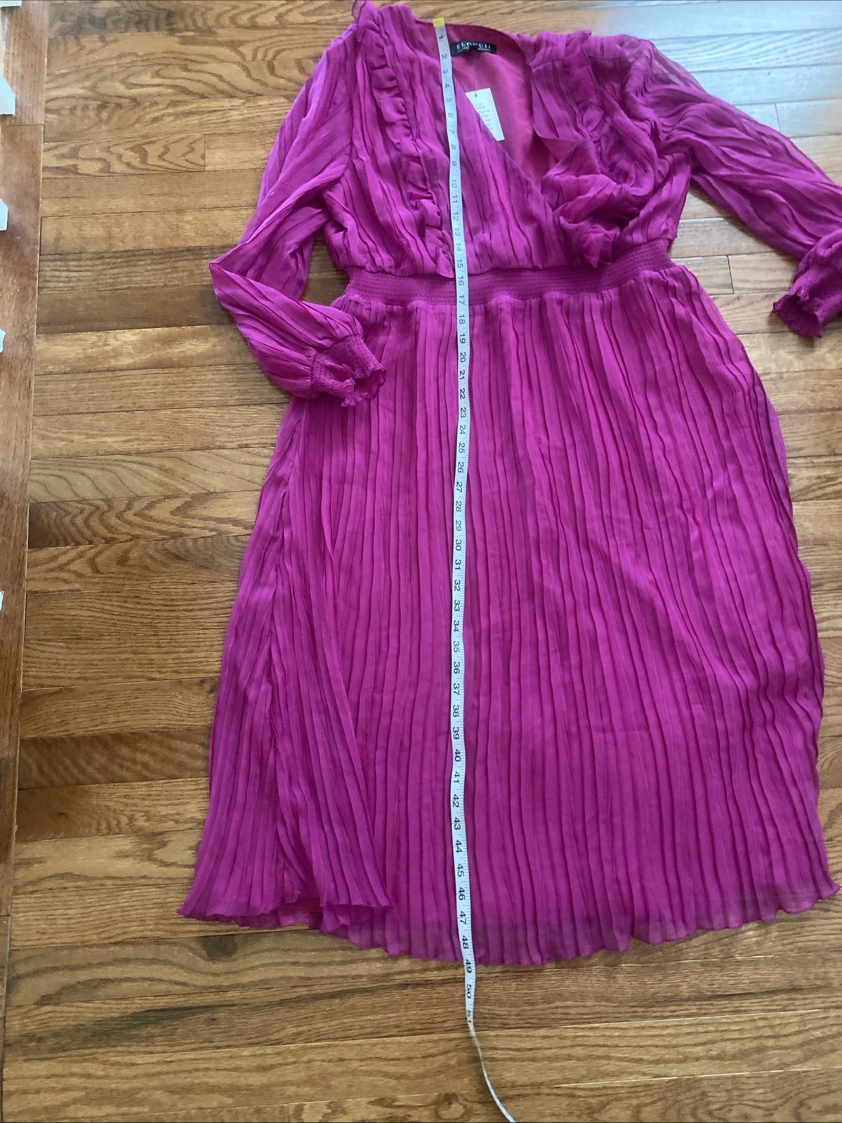ELOQUII Plus Size Purple Pleated Midi Dress Wedding Guest Retro Ruffle Trim 70s