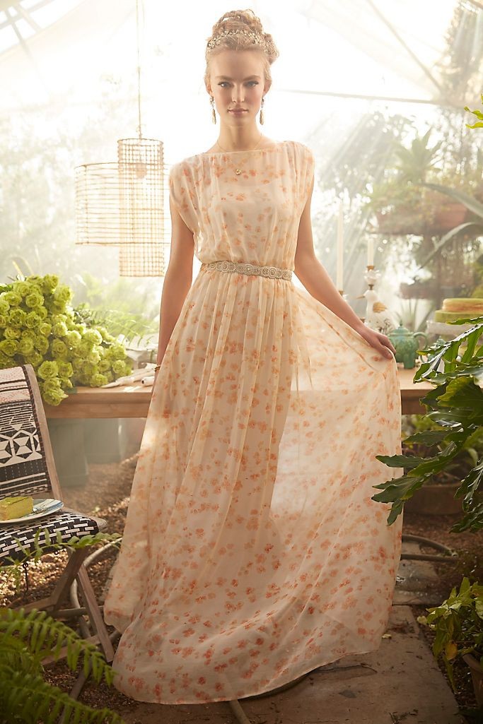 Anthropologie $248 Peach Blossom Maxi Dress from Paper Crown, XS