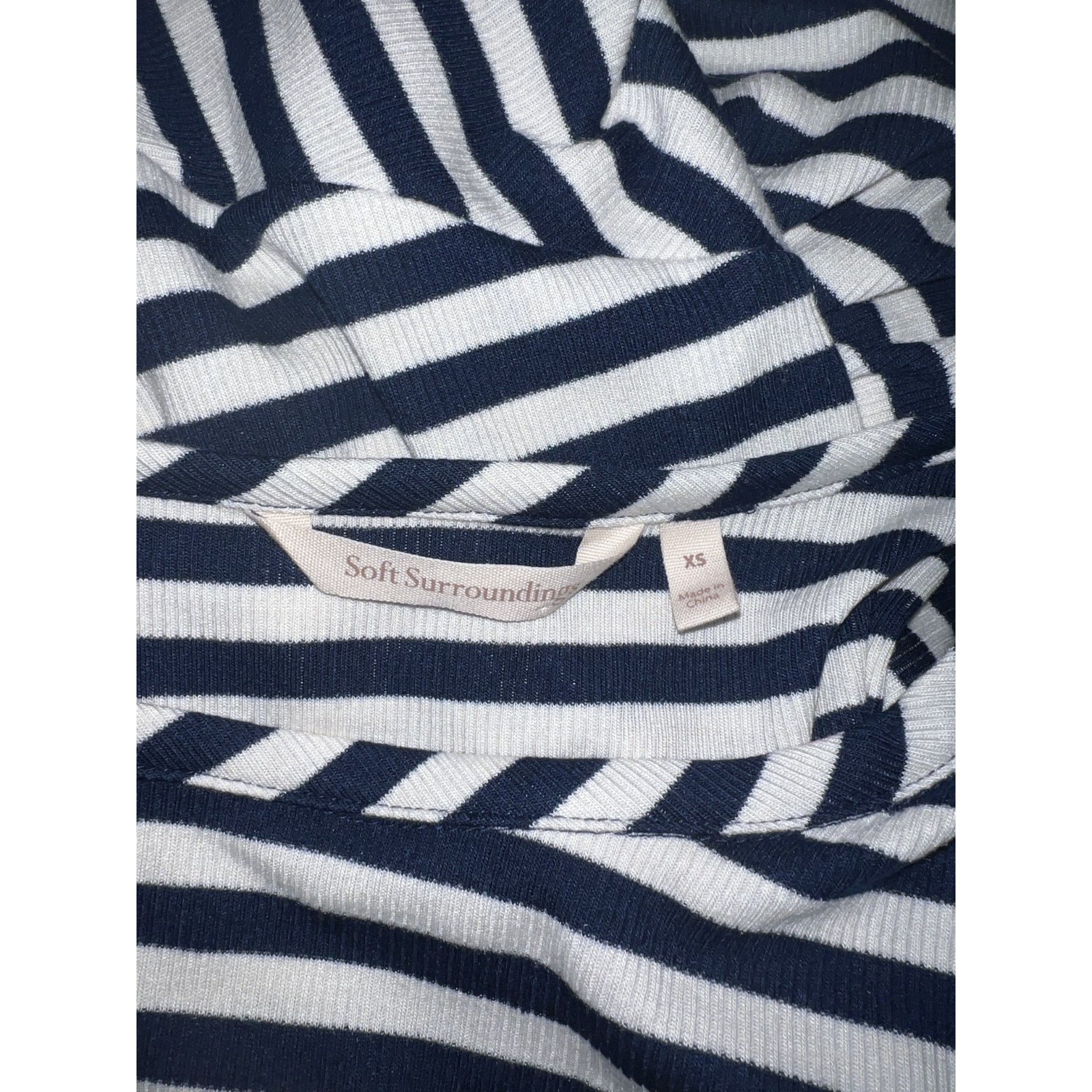 Soft Surroundings Navy White Striped Ribbed Vivianna Asymmetric Dress Size XS
