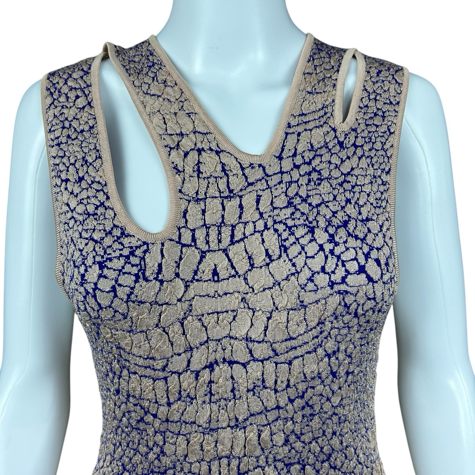 McQ Alexander McQueen Crocodile Patterned Jacquard Fit and Flare Dress – LARGE