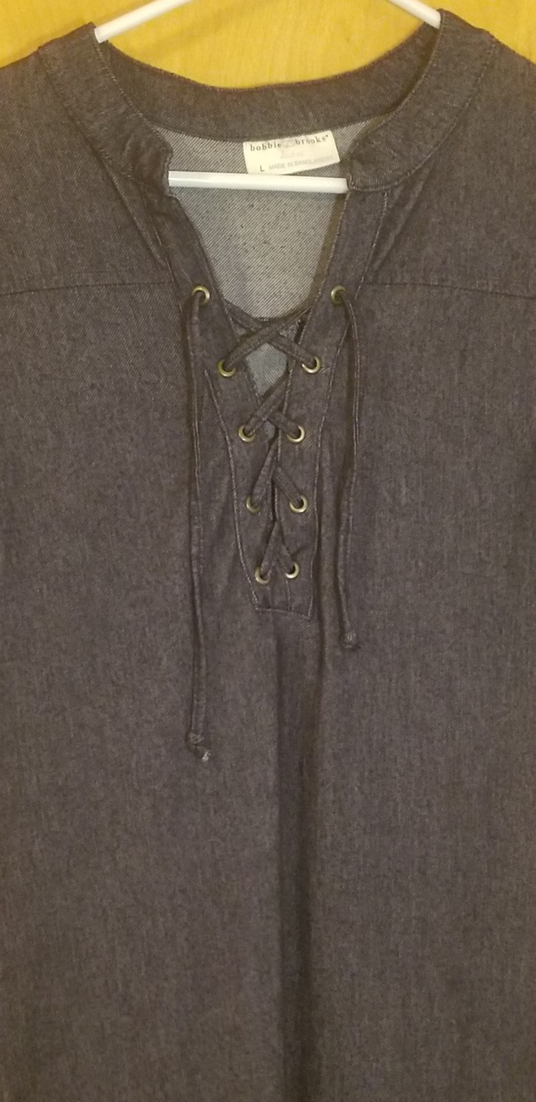 Bobbie Brooks Dark Blue Chambray Shirt Dress with Lace-Up Detail Womens Large