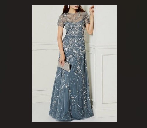 Aidan Mattox Short Sleeved Beaded Gown Size 16 EUC Mother Of The Bride / Groom