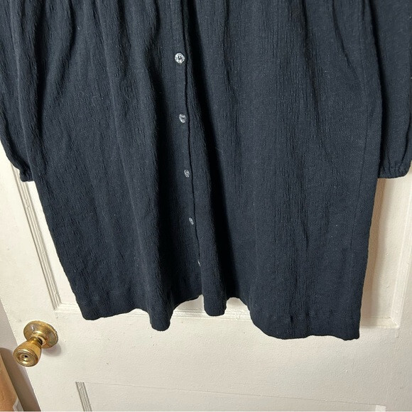 Richer Poorer black textured long sleeve button front dress XS cloud weave