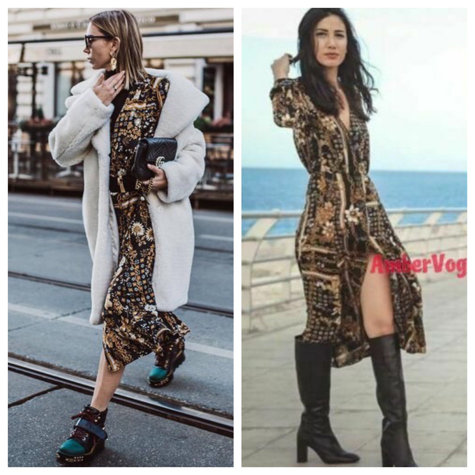 Zara Floral Scarf Print Button Up Chain Midi Dress Flowing XS New Boho Festival