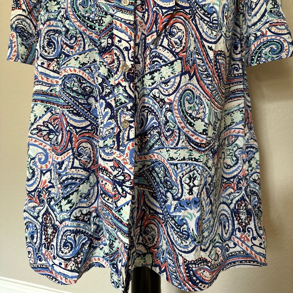 NWT NY Collection Paisley Button-Front Belted Midi Dress Blue Red Size M