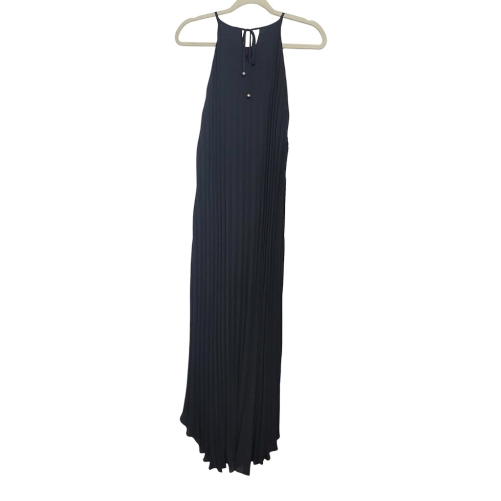 EUC Line & Dot Black Pleated Maxi Dress