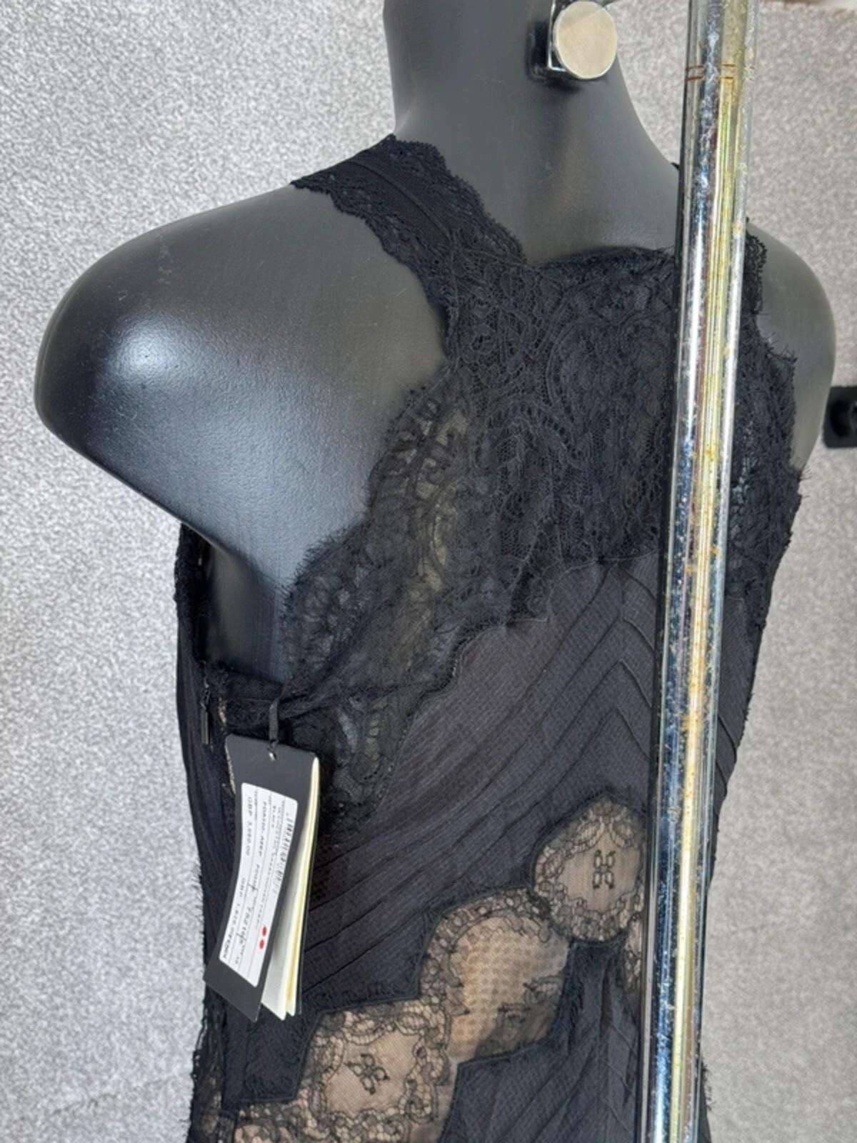 Fendi Silk Lace Panel Evening Ruffled Maxi Dress Black IT 38 UK 6 8 NWT