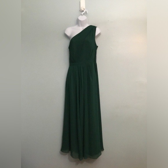 Way To Celebrate Dark Green One Shoulder Evening Dress Pleated Skirt Size 12
