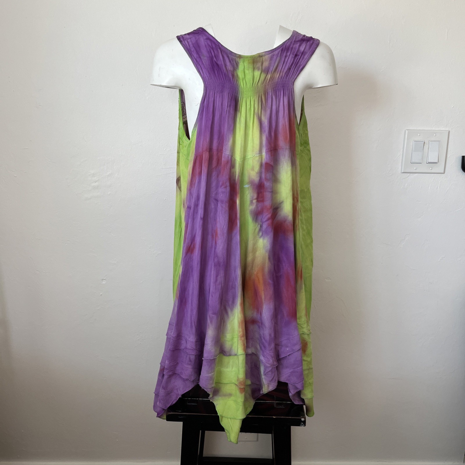 Sakkas Sleeveless Boho Sundress Tie-Dye Purple Embroidered Green Red Free Size