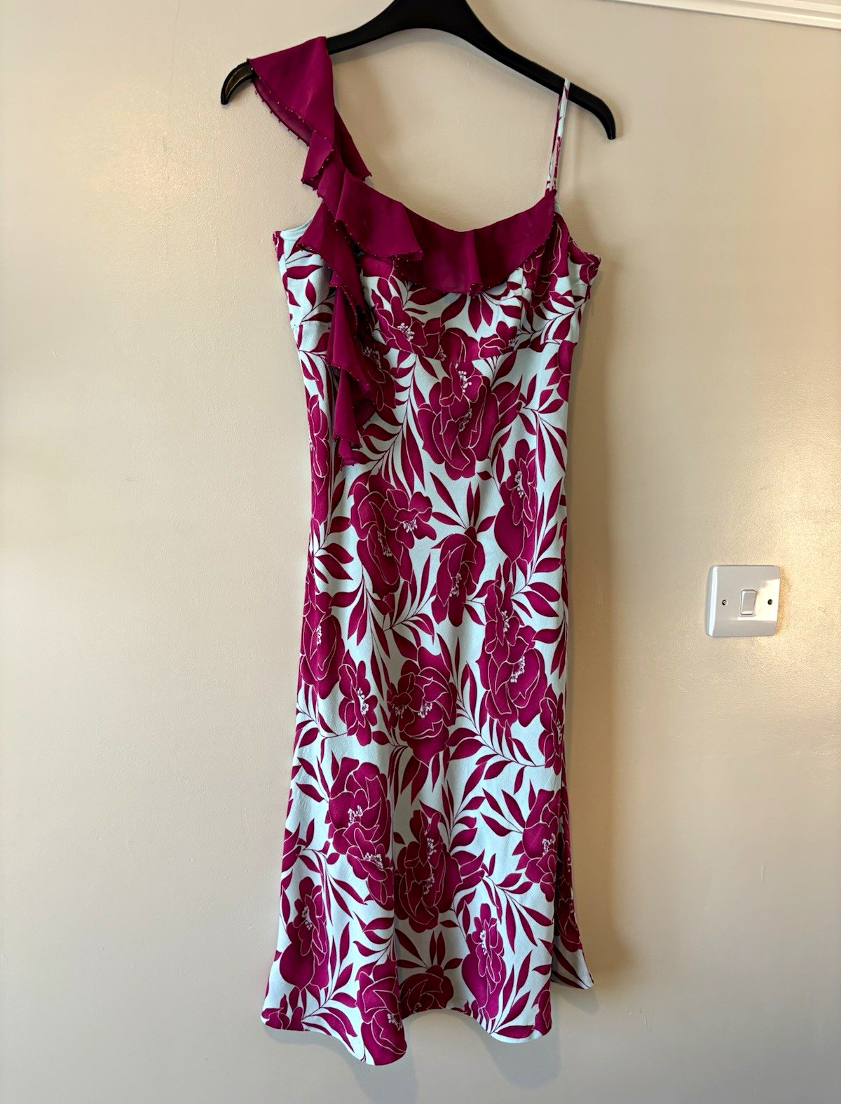 Marks & Spencer Pink magenta Floral Chiffon Ruffle Strap Dress UK 10