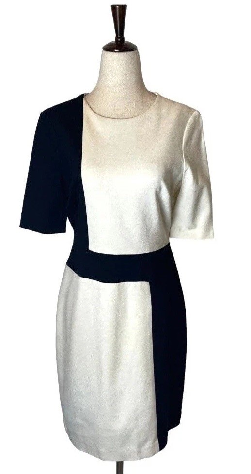 Cynthia Steffe Dress 8 Black And White Jersey Knit Colorblocked Modern Career
