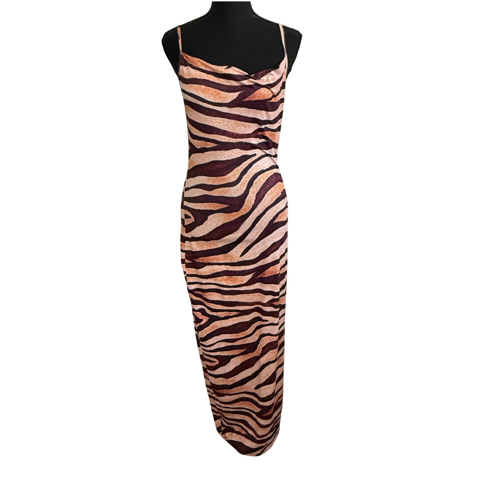 Womens Tiger Print Cowl Neck Bodycon Slip Dress M Mob Wife Resort Vacation