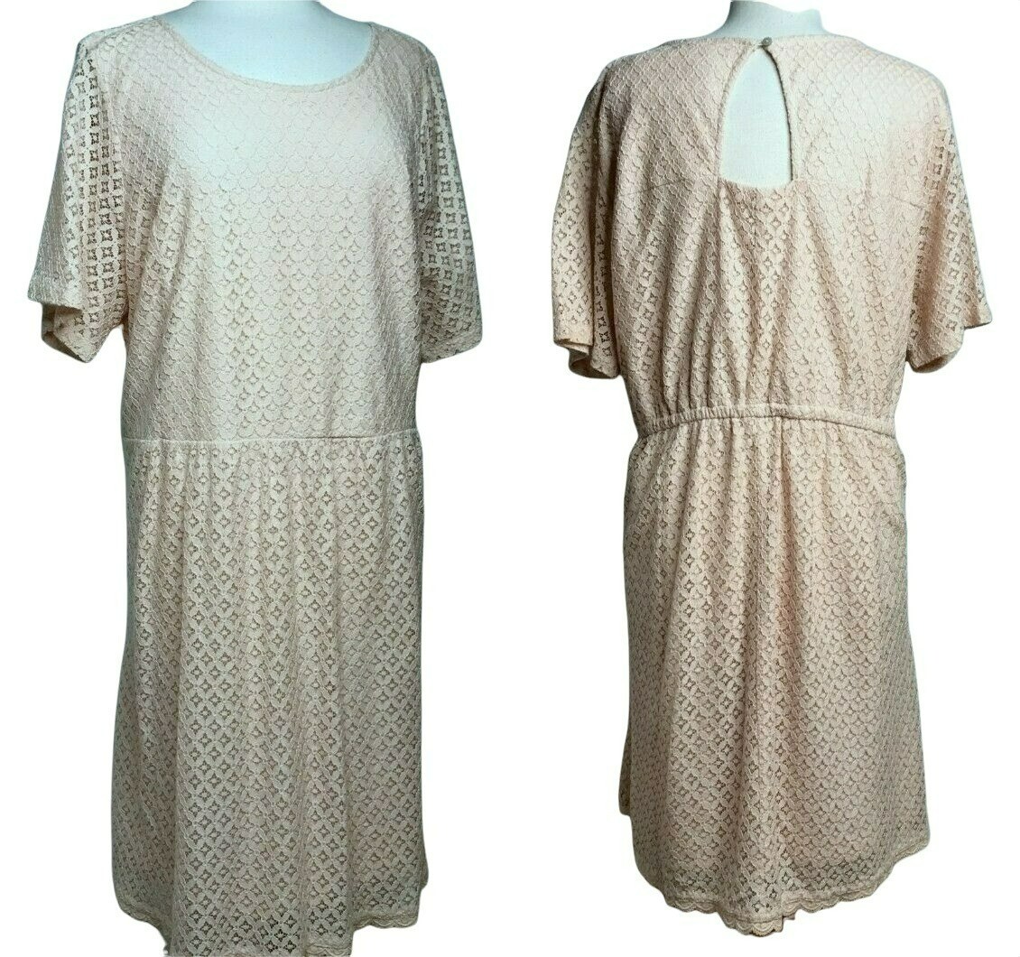 Junarose Womens Crochet Lace Short Sleeve Scallop Hem Peach Midi Dress Sz 22 NEW