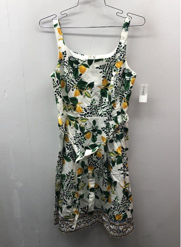 Roz & Ali Women’s White Lemon Print Cotton Sleeveless Belted Sun Dress NWT Sz 2