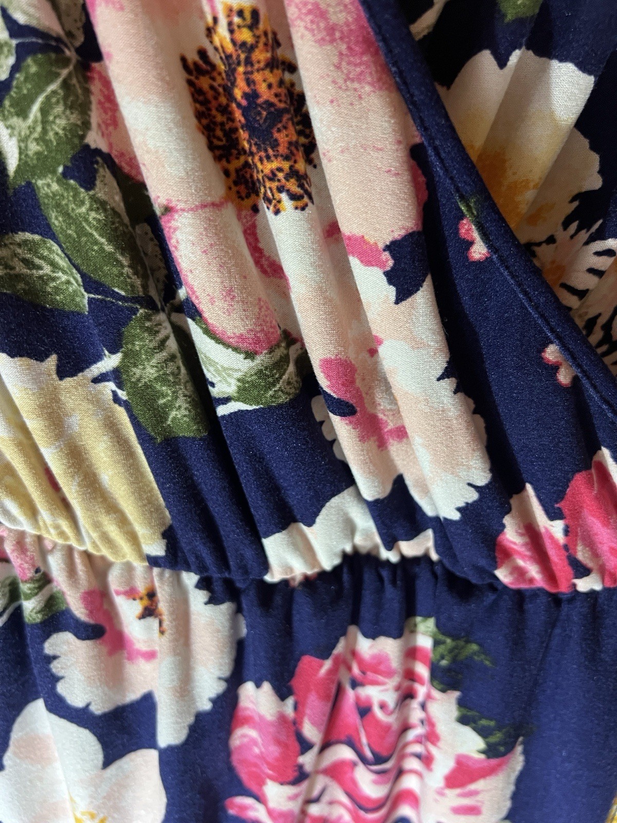 Derek Heart Navy Floral Wrap V-Neck Knee Dress Short Sleeve Tie Stretch XL