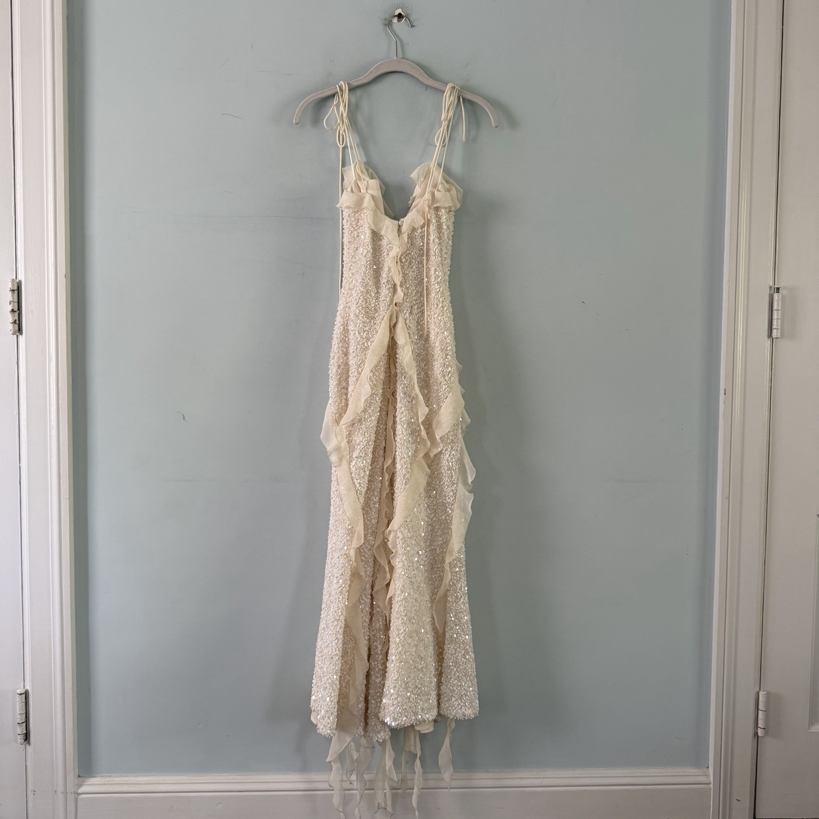Bardot Marsella Ruffle Sequin Ivory Midi Dress NWT M Bridal Wedding Coquette