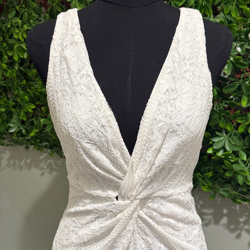 Adoring Attachment White Lace Twist-Front Sleeveless Dress