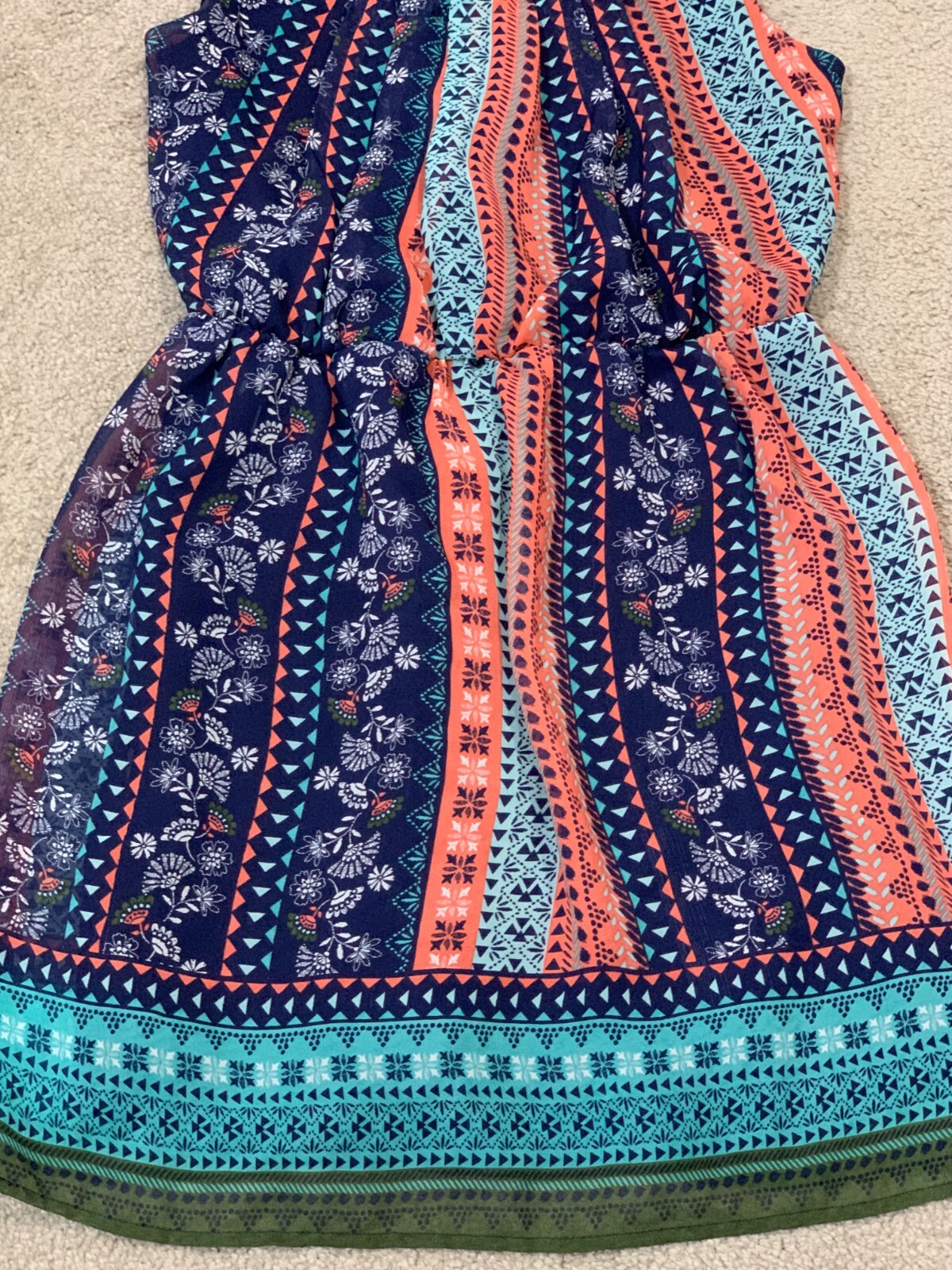 As U Wish Dress Womens Size Small Boho pattern Sleeveless Fit Flare Keyhole back