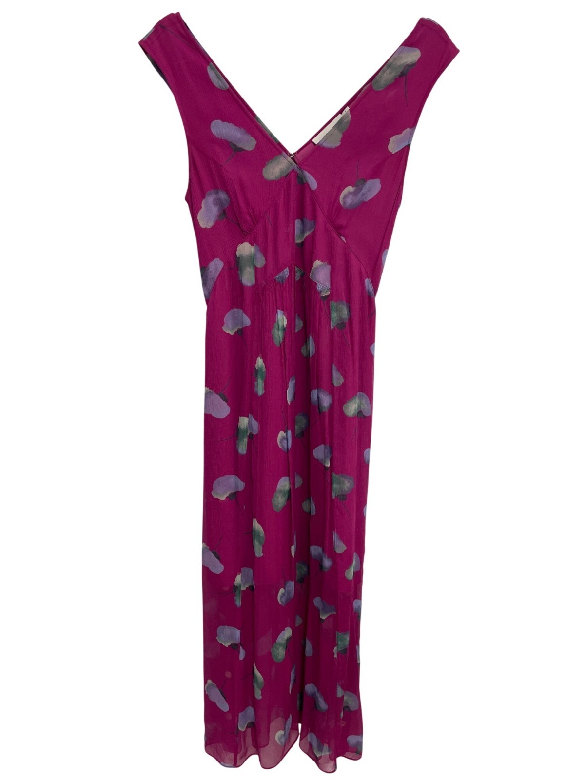 Coach Maxi Dress Size 2 Floral Print V Neck Sleeveless Silk Chiffon Magenta Boho
