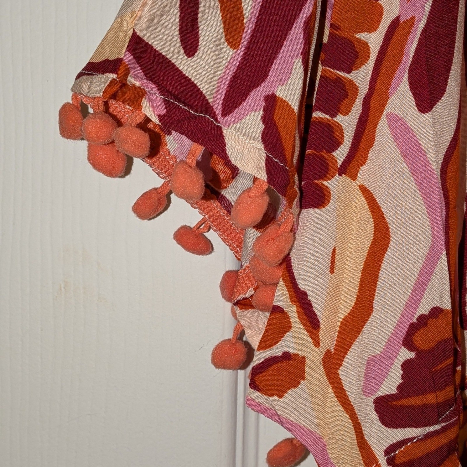 Umgee USA Abstract Leaf Print Embroidered V-Neck Boho Midi Dress L NWT $62
